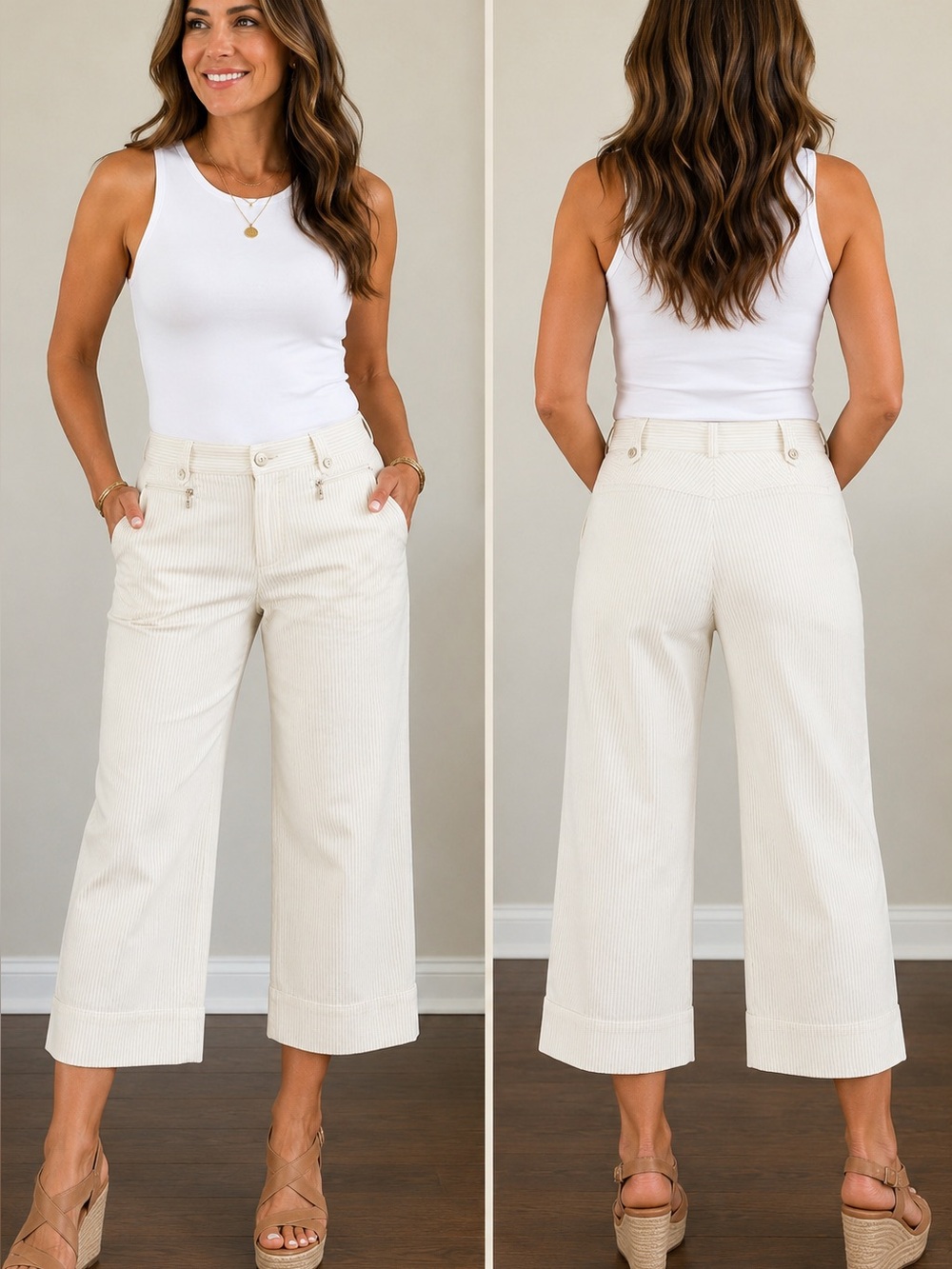 Banana Republic Cream Cropped Wide-Leg Pants